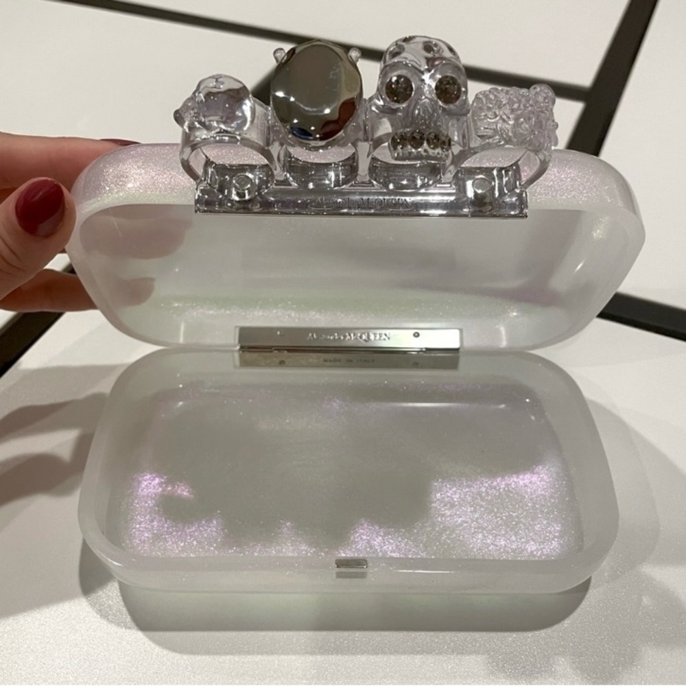 Alexander McQueen Iridescent White Knuckle Clutch with Swarovski Encrusted Rings - Picture 5 of 11